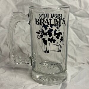 Braums Glass Beer Mug Frosted Glass Collectible Novelty Drinkware with Cows